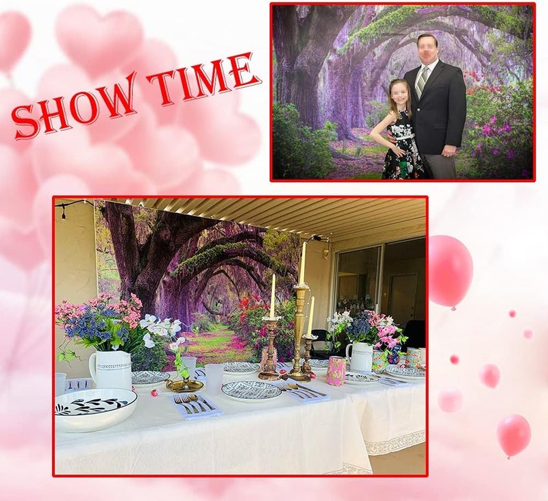 LFEEY 10x8ft Garden Park Scenery Backdrop for Photography Old Tree Lined Path Purple Flowers Beautiful Forest Jungle Backdrop for Party Kids Baby Wedding Portrait Outdoor Party Photoshoot Studio Props - Image 4